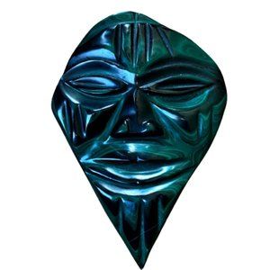 Vintage African carved malachite mask, sculpture, art